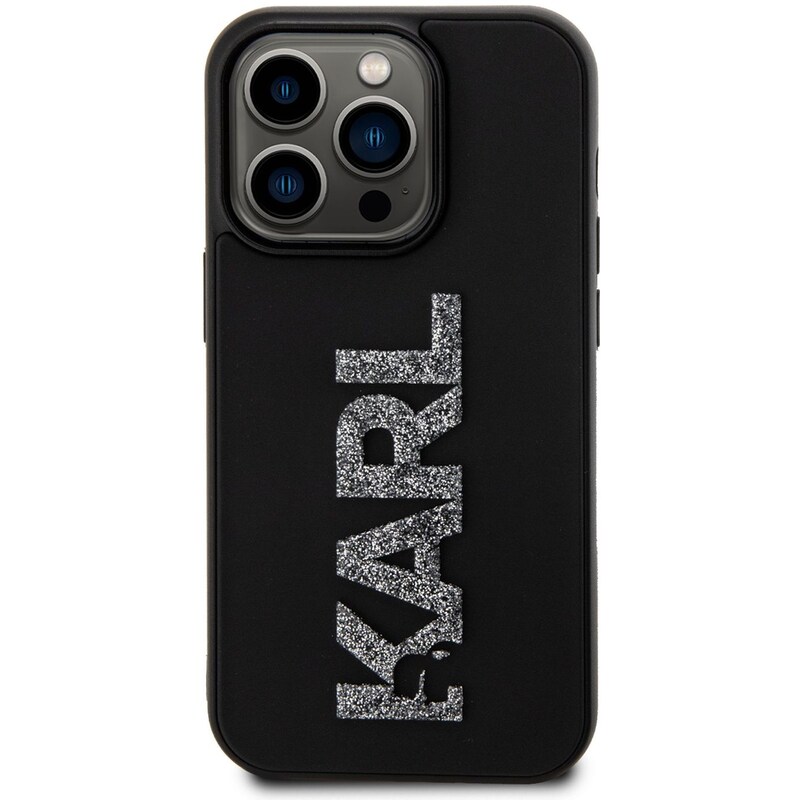 KARL LAGERFELD Karl Lagerfeld “karl 3d Logo Glitter Cover” Hard Case Θήκη Προστασίας Από Σιλικόνη – Iphone 15 Pro Max (glitter / Black – Klhcp15x3dmbkck)
