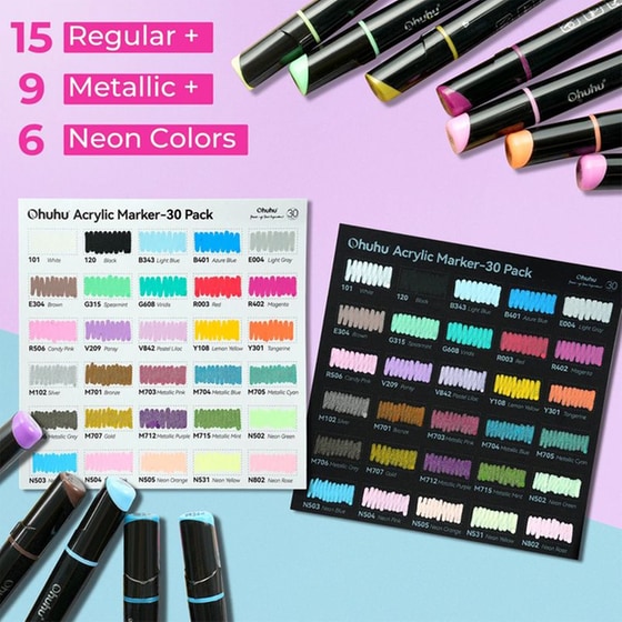 Μαρκαδόροι Ohuhu Acrylic Markers Ανεξίτηλων Ακρυλικών Διπλής Μύτης (30 Τεμάχια) image 3
