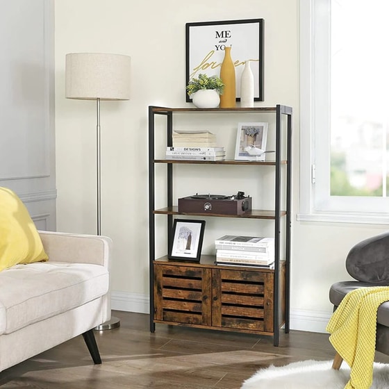 Βιβλιοθήκη Vasagle LSC75BX Μεταλλική με Ντουλάπι 70x30x121.5 cm - Καφέ/ Μαύρο image 2