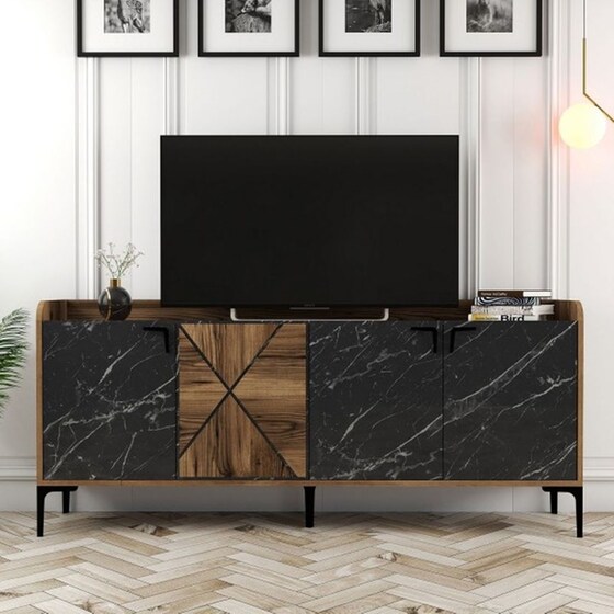 Μπουφές 24Mall Agora από Μοριοσανίδα/Μέταλλο 180x35x78 cm - Μαύρος/Καρυδί image 2