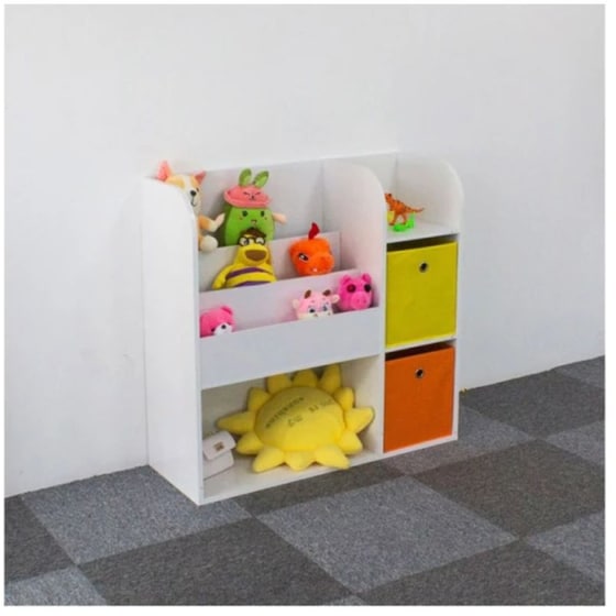 Παιδική Ξύλινη Βιβλιοθήκη Με 5 Ράφια Και 2 Υφασμάτινα Κουτιά Αποθήκευσης 89 X 35 X 88 Cm Ecotoys Zkb-02a image 4