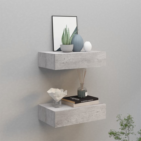 Ράφια Τοίχου VidaXL με Συρτάρι από MDF 40x23.5x10 cm 2 Τμχ - Γκρι image 1