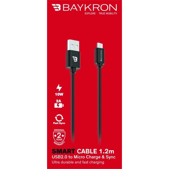 Καλώδιο Φόρτισης Baykron USB-A σε microUSB 1.2m - Black image 2