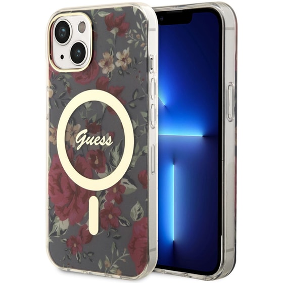Θήκη Apple iPhone 14 Plus - Guess Flower Collection Magsafe Hard Case - Χακί image 1