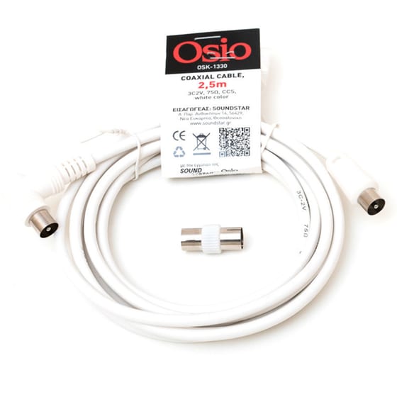 Καλώδιο Osio Coax Male σε Coax Female - 2.5m image 1