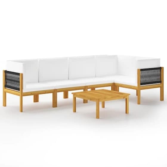 Σαλόνι Κήπου Vidaxl  6 Τμχ Μασίφ Ξύλο Ακακίας Με Κρεμ Μαξιλάρια image 2