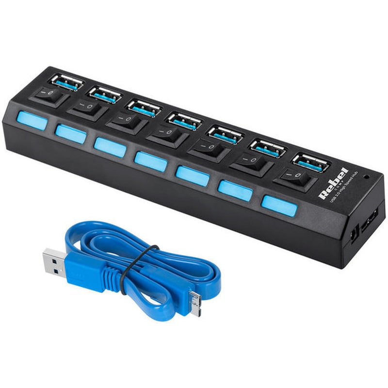 REBEL USB Hub Rebel USB-A με 7 θύρες - Μαύρο