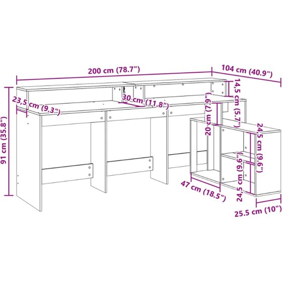 Γραφείο VidaXL με LED από Επεξεργασμένο Ξύλο 200x104x91 cm - Λευκό image 11