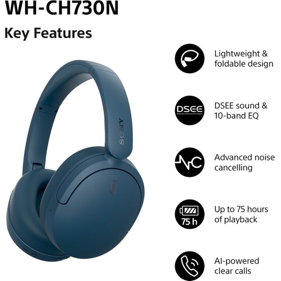 Sony WH-CH730N Ασύρματα Ακουστικά Κεφαλής Noise Cancelling - Blue image 1