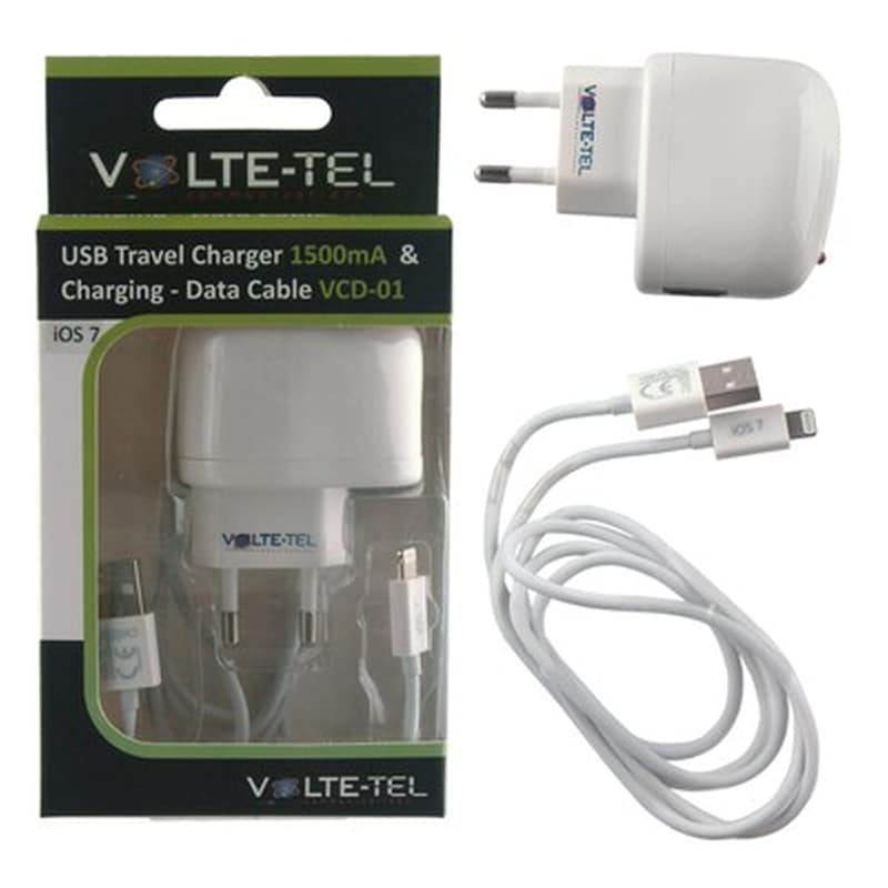 Σετ Φόρτισης Volte-tel Vtu045 Usb with cable Vcd01 Lightning 1.5A - White