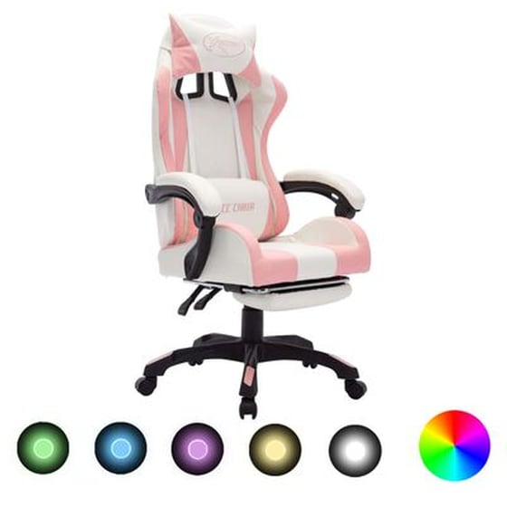 Καρέκλα Gaming VidaXL Racing LED RGB με Υποπόδιο από Τεχνητό Δέρμα - Λευκή/Ροζ image 1