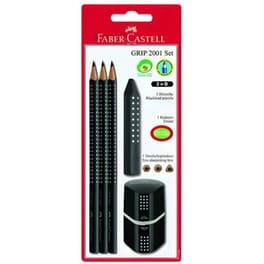 Σετ Γραφής Faber Castell Grip 3 Μολύβια με Γόμα και Ξύστρα Μαύρο (5 Τεμάχια)
