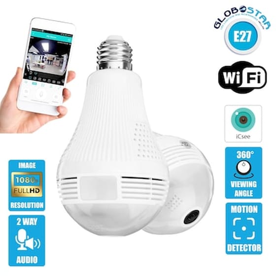 Ασύρματη IP Camera Globostar Ε27 Full HD Dome 360° Σε Σχήμα Λάμπας Με Ντουί Και Βάση image 0
