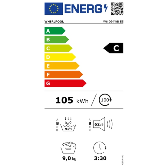 WHIRLPOOL W6 D94WB EE 9 kg με Αντλία Θερμότητας Λευκό Στεγνωτήριο Ρούχων image 5