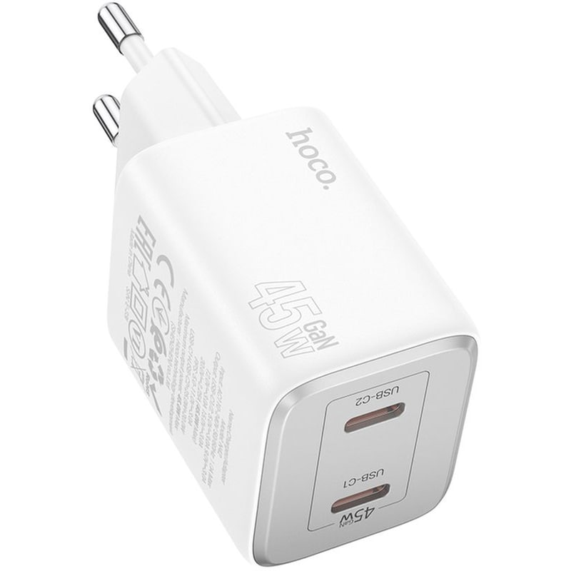 Φορτιστής Πρίζας Hoco N42 Elogiado 2x USB-C 45W - White
