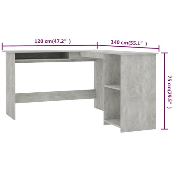 Γραφείο Γωνιακό VidaXL από Μοριοσανίδα 120x140cm - Γκρι image 5