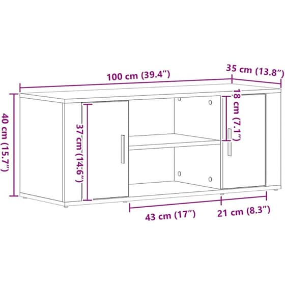 Έπιπλο Τηλεόρασης VidaXL 100 x 35 x 40 cm - Artisan Δρυς image 10