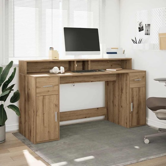 Γραφείο VidaXL με LED από Επεξεργασμένο Ξύλο 160x55x91 cm - Artisan Δρυς image 2