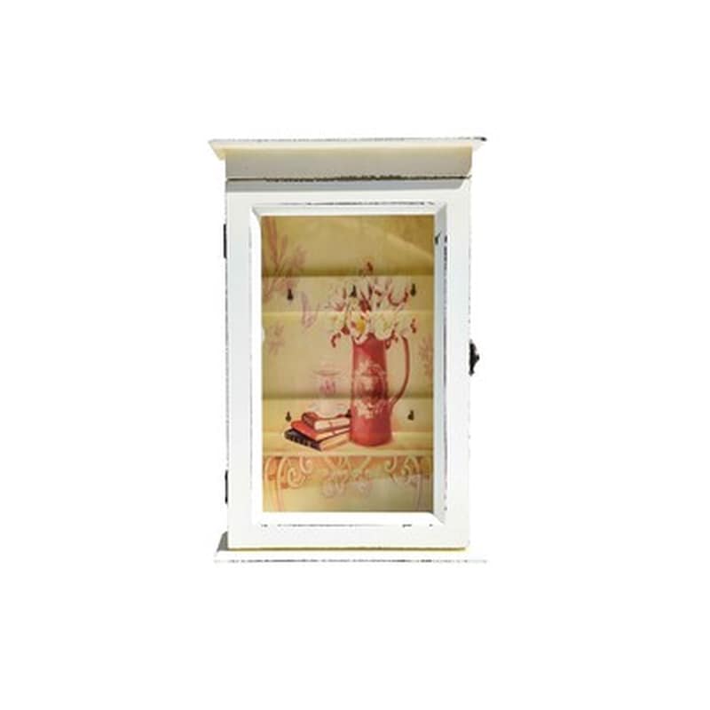 Κλειδοθήκη Λευκή Ξύλινη Με Διαφανή Όψη 6 Θέσεων White Key Storage Holder Case 6 Positions