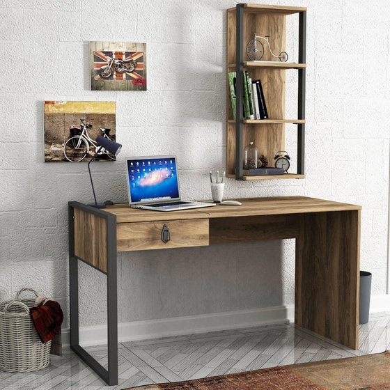 Γραφείο με Συρτάρια 24Mall Firma Plus από Μοριοσανίδα 124x60x75.8 cm - Μπεζ/Ανθρακί image 2