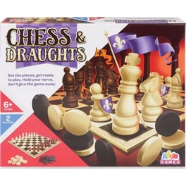 Chess & Draughts Σκάκι & Ντάμα Ξύλινο με Πούλια & Πιόνια 34x34cm (Addo)