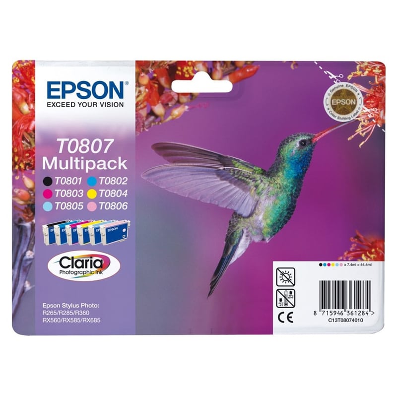 Epson T0807 Κυανό / Ματζέντα / Κίτρινο / Μαύρο Πακέτο 6 Μελανιών Εκτυπωτή C13T08074011