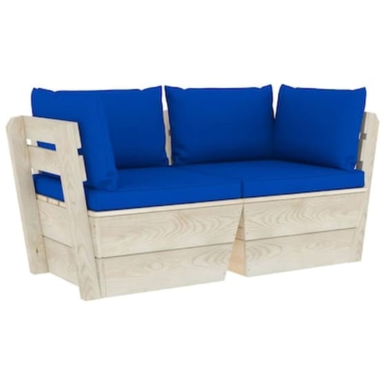 Καναπές Κήπου VidaXL Διθέσιος Με Μαξιλάρια από Ξύλο Ερυθρελάτης 60x60x65 cm - Μπλε image 0