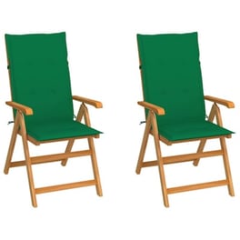Vidaxl Καρέκλες Κήπου 2 Τεμ. Από Μασίφ Ξύλο Teak Με Πράσινα Μαξιλάρια