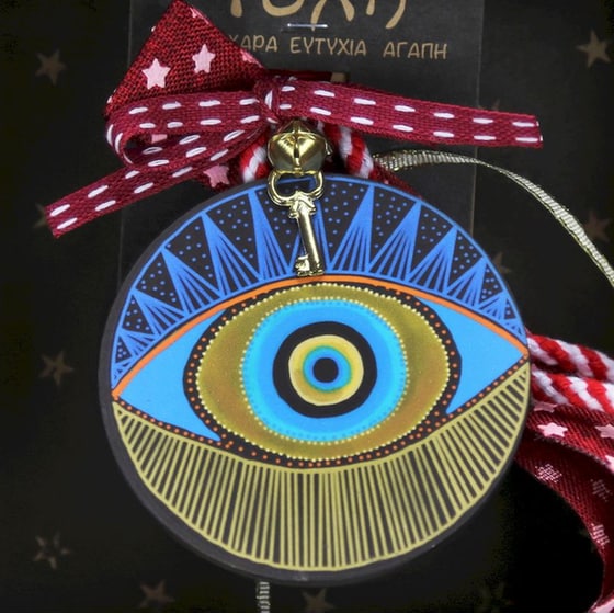 Κρεμαστό Χριστουγεννιάτικο Γούρι Τύχη - Ματάκι με Μπλε Ακτίνες image 3