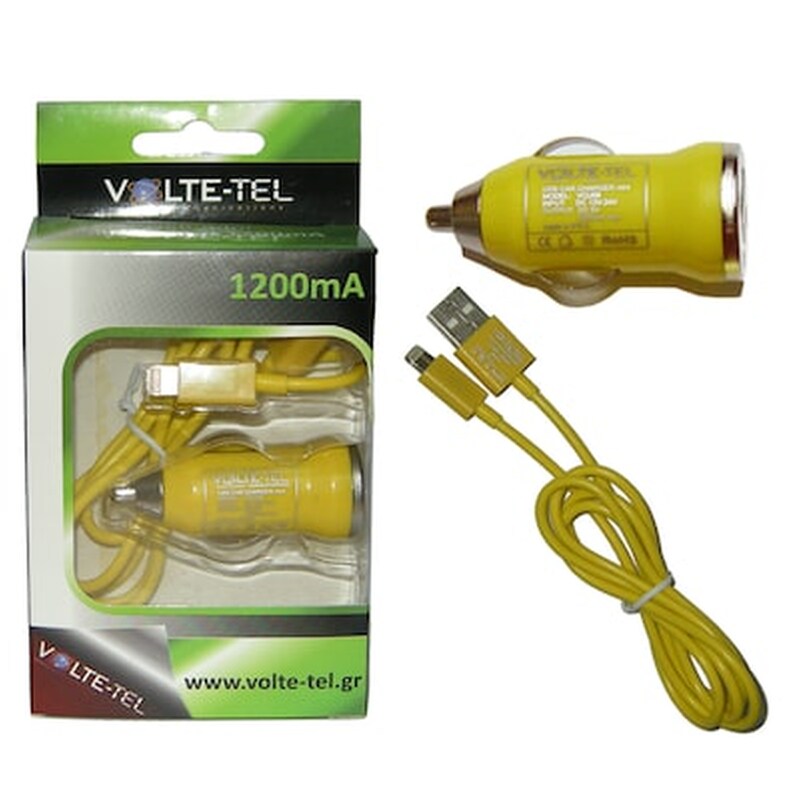 VOLTE-TEL Φορτιστής Αυτοκινήτου Volte-Tel Lightning - Κίτρινο