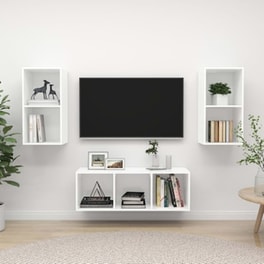 Έπιπλο Τηλεόρασης Vidaxl Μοριοσανίδα 3 Τμχ  107x37x37 cm  - Λευκό