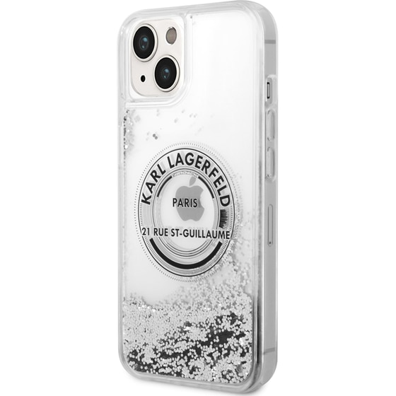 Θήκη Apple iPhone 14 - Karl Lagerfeld Liquid Glitter “Rue St. Guillaume Logo Collection” Translucent Case - Clear/Silver Glitter image 5