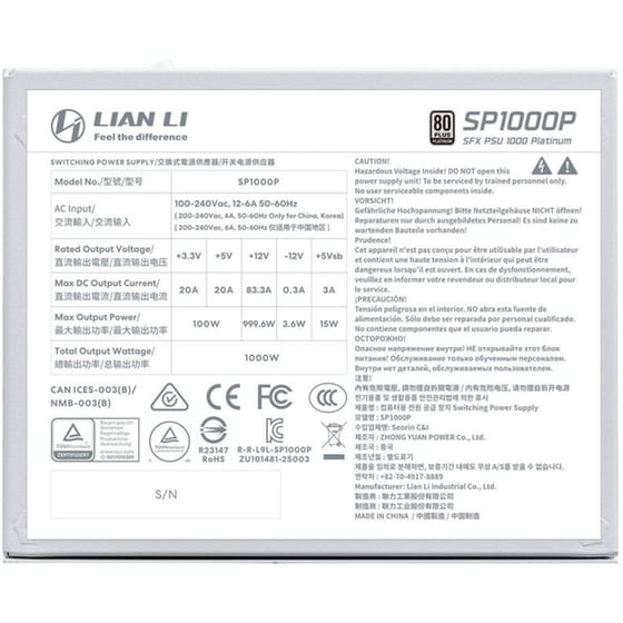 Τροφοδοτικό Υπολογιστή Lian Li SP Platinum 1000W Full Modular 80+ Platinum - Λευκό image 1
