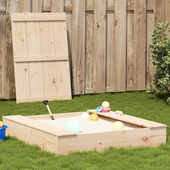 VidaXL Αμμοδόχος με Κάλυμμα 111x111x19.5cm Ξύλινη - Φυσικό Χρώμα Ξύλου image 1
