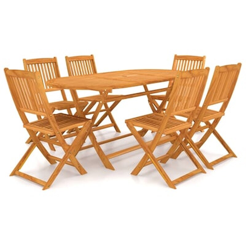 Vidaxl Σετ Τραπεζαρίας Εξ. Χώρου Πτυσσόμενο 7 Τεμ. Μασίφ Ξύλο Ακακίας VIDAXL