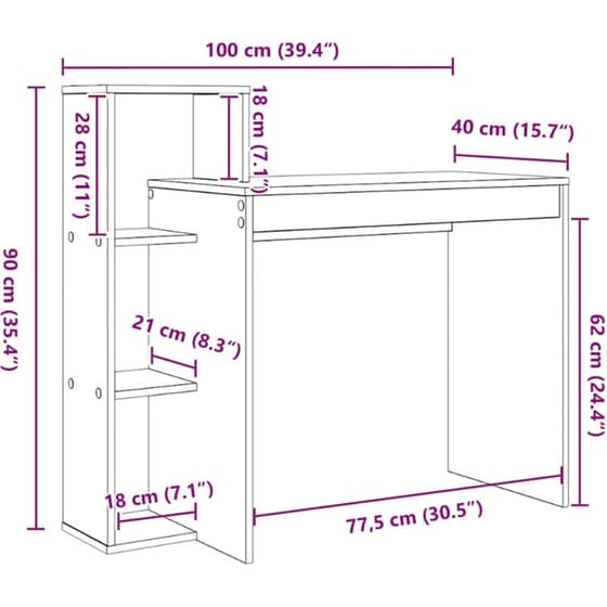 Γραφείο VidaXL από Επεξεργασμένο Ξύλο 100x40x90 cm - Μαύρη Οξιά image 10