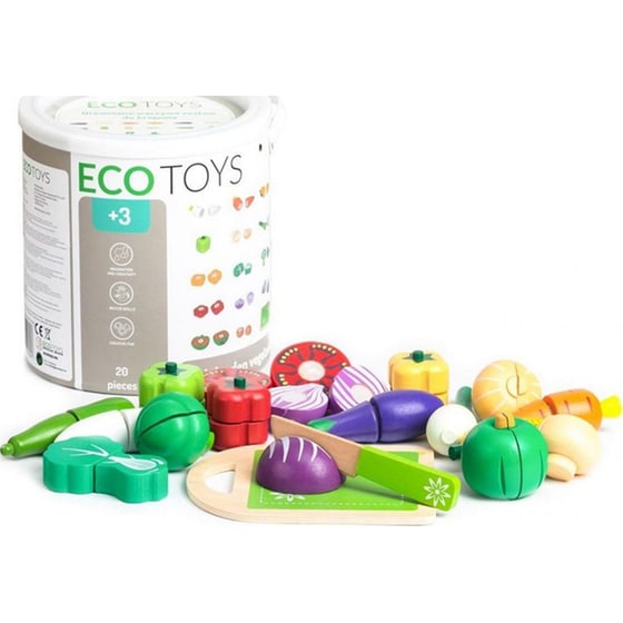 Σετ Εcotoys 20 Ξύλινων Λαχανικών Με Μαγνήτη Σε Δοχείο Αποθήκευσης - 18x18x19 cm image 0