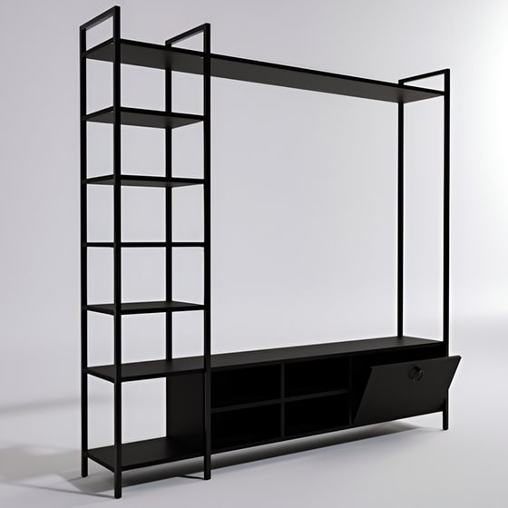 Έπιπλο Τηλεόρασης Biblo από Μοριοσανίδα 180x40x180cm - Μαύρο image 0