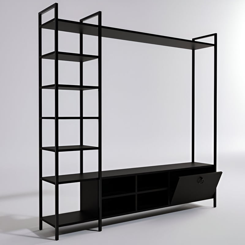 24MALL Έπιπλο Τηλεόρασης Biblo από Μοριοσανίδα 180x40x180cm - Μαύρο