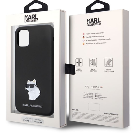 Θήκη Apple iPhone 11 - Karl Lagerfeld Choupette Metal Pin Hard Case - Black image 6