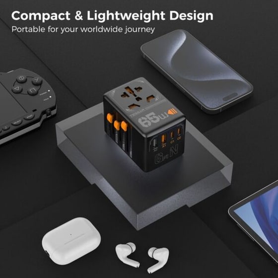 Ταξιδιωτικός Αντάπτορας Πρίζας Tessan Universal Με 4 Θύρες USB 65W image 1