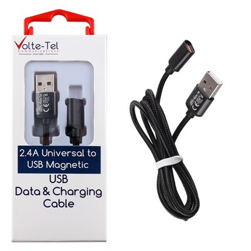 Καλώδιο δεδομένων Volte-tel Vcd08 Magnetic Braided Universal to Usb 2.4A 1m - Black