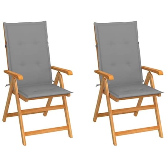 Vidaxl Καρέκλες Κήπου 2 Τεμ. Από Μασίφ Ξύλο Teak Με Γκρι Μαξιλάρια image 1