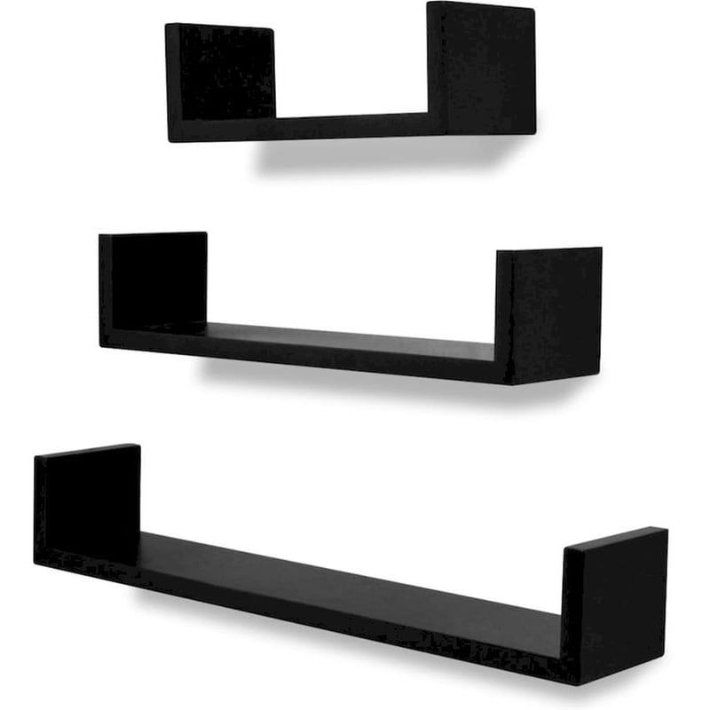Ράφια Τοίχου Vidaxl Σχήματος U Από MDF 3 Τεμ. 60x12x10cm - Μαύρα