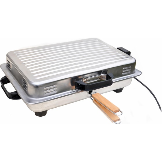 Επιτραπέζια Ηλεκτρική Ψησταριά Roller 20107 1200W με Καπάκι 37.5 x 24.3 cm - Inox image 0