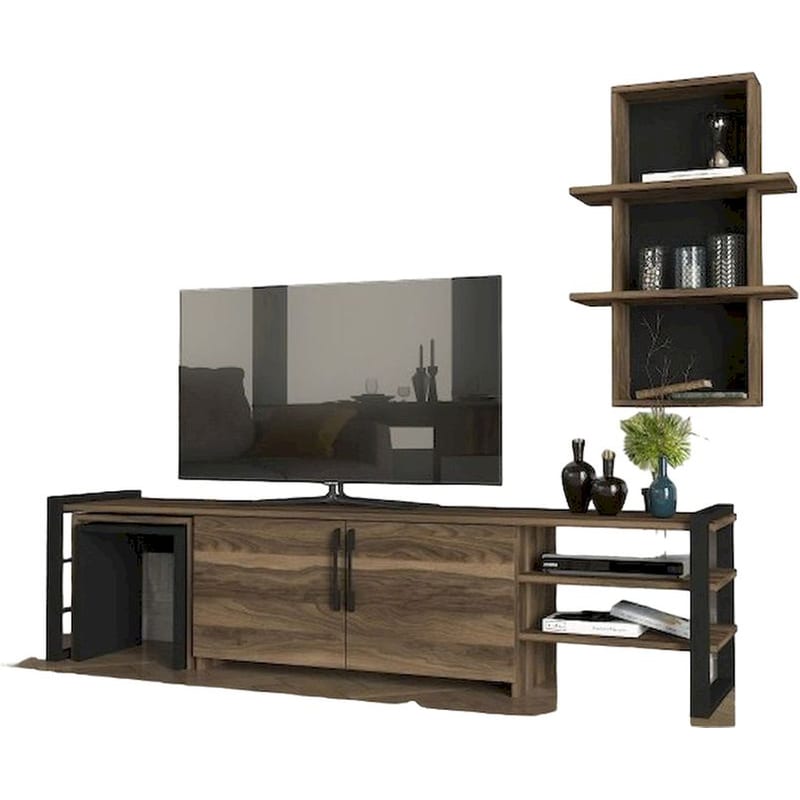 24MALL Έπιπλο Τηλεόρασης Poesia από Μοριοσανίδα 180x34.8x45.9cm - Kαρυδί/Μαύρο