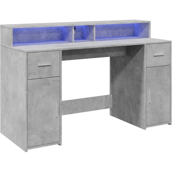 Γραφείο VidaXL με LED από Επεξεργασμένο Ξύλο 140x55x91 cm - Γκρι Σκυροδέματος image 4