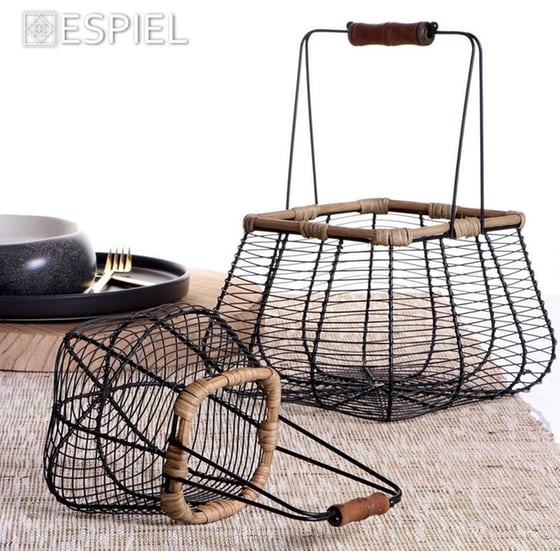 Διακοσμητικό Καλάθι Espiel Μεταλλικό 13x13x25 cm - Μπεζ/Μαύρο image 1