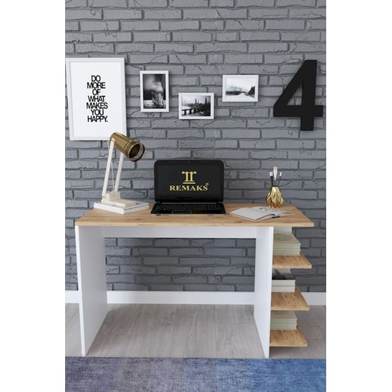 Γραφείο ArteLibre Hadiza από Μοριοσανίδα 120x50x74cm - Λευκό/Δρυς image 2