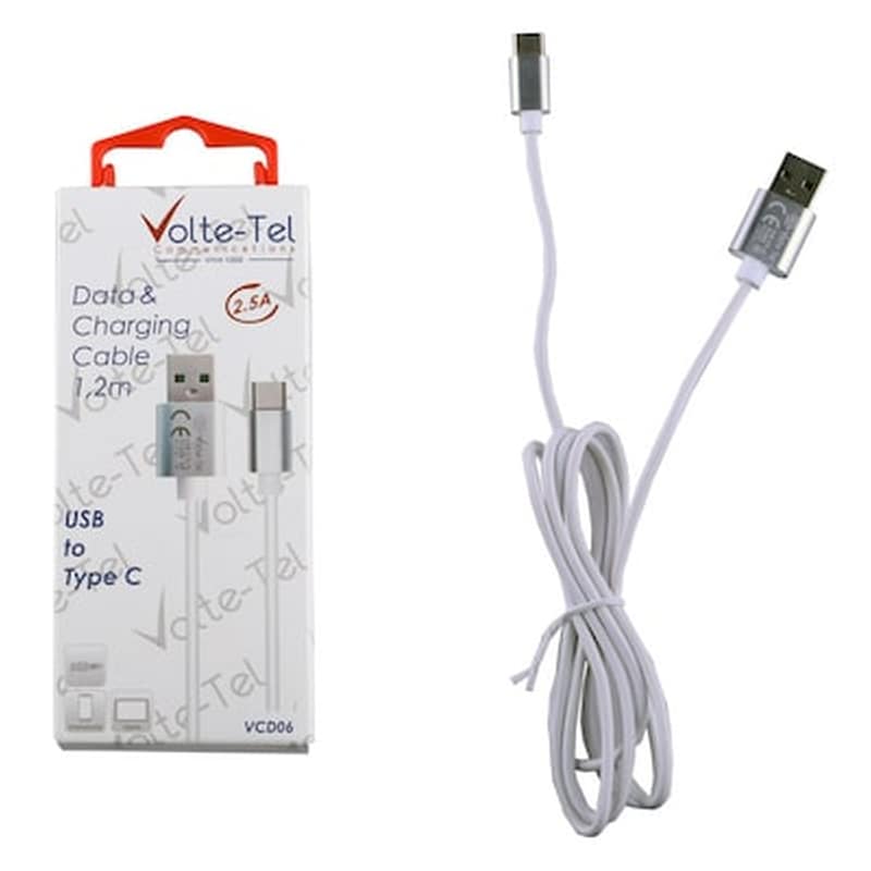 Καλώδιο δεδομένων Volte-tel Vcd06 Aluminium Usb-C 2.5A 1.2m - White